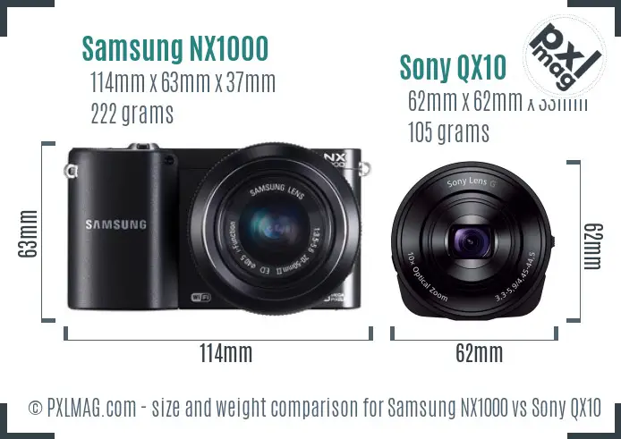 Samsung NX1000 vs Sony QX10 size comparison