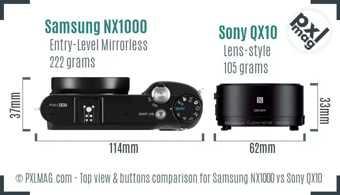 Samsung NX1000 vs Sony QX10 top view buttons comparison