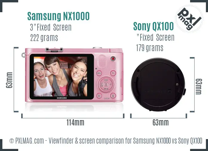 Samsung NX1000 vs Sony QX100 Screen and Viewfinder comparison
