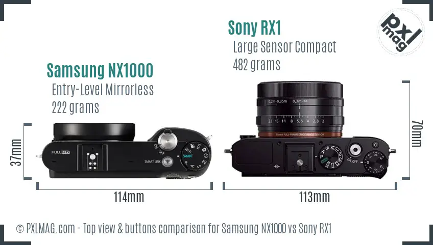 Samsung NX1000 vs Sony RX1 top view buttons comparison