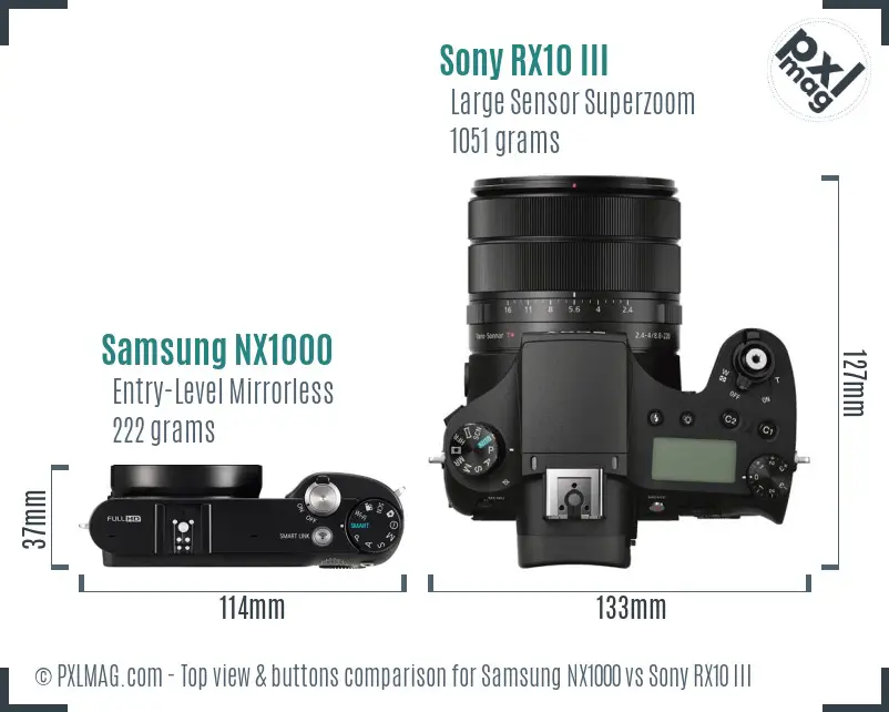 Samsung NX1000 vs Sony RX10 III top view buttons comparison