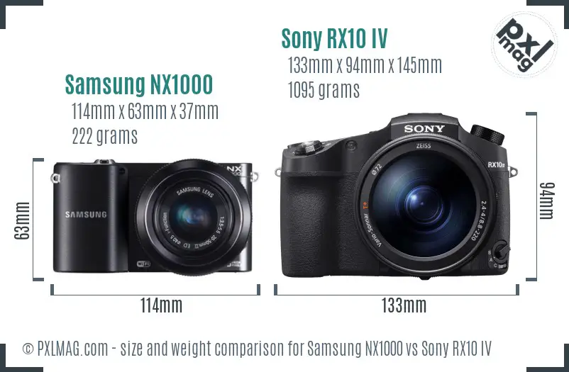 Samsung NX1000 vs Sony RX10 IV size comparison
