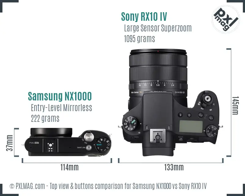 Samsung NX1000 vs Sony RX10 IV top view buttons comparison
