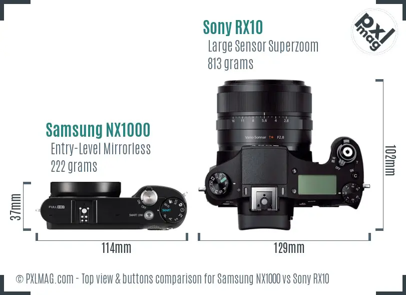 Samsung NX1000 vs Sony RX10 top view buttons comparison