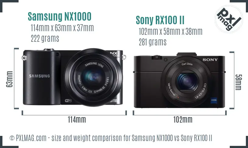 Samsung NX1000 vs Sony RX100 II size comparison