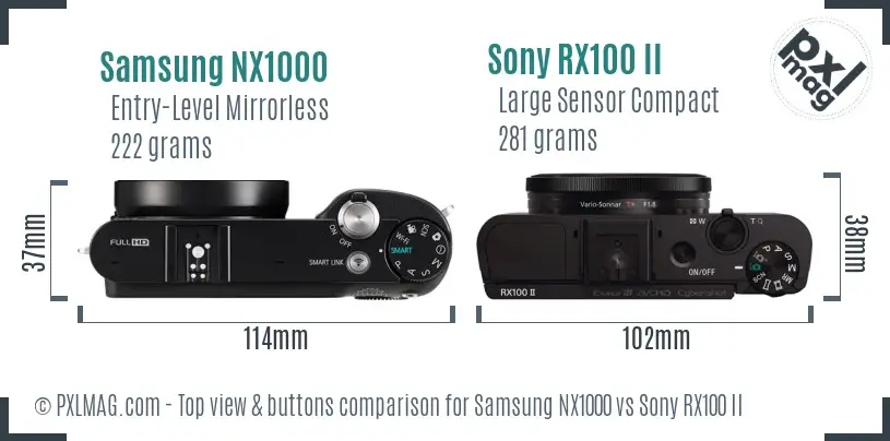 Samsung NX1000 vs Sony RX100 II top view buttons comparison