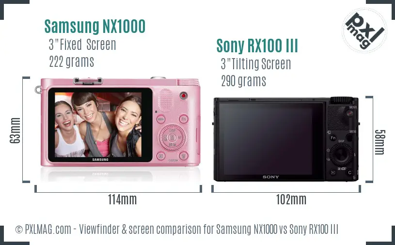 Samsung NX1000 vs Sony RX100 III Screen and Viewfinder comparison