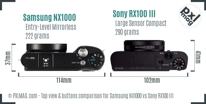 Samsung NX1000 vs Sony RX100 III top view buttons comparison