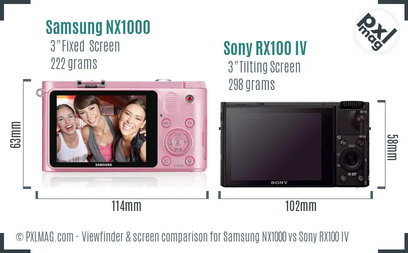 Samsung NX1000 vs Sony RX100 IV Screen and Viewfinder comparison