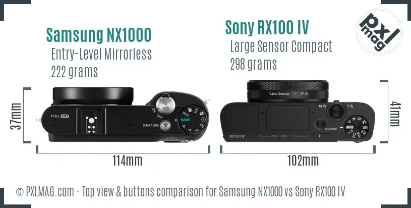 Samsung NX1000 vs Sony RX100 IV top view buttons comparison