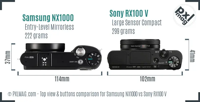 Samsung NX1000 vs Sony RX100 V top view buttons comparison