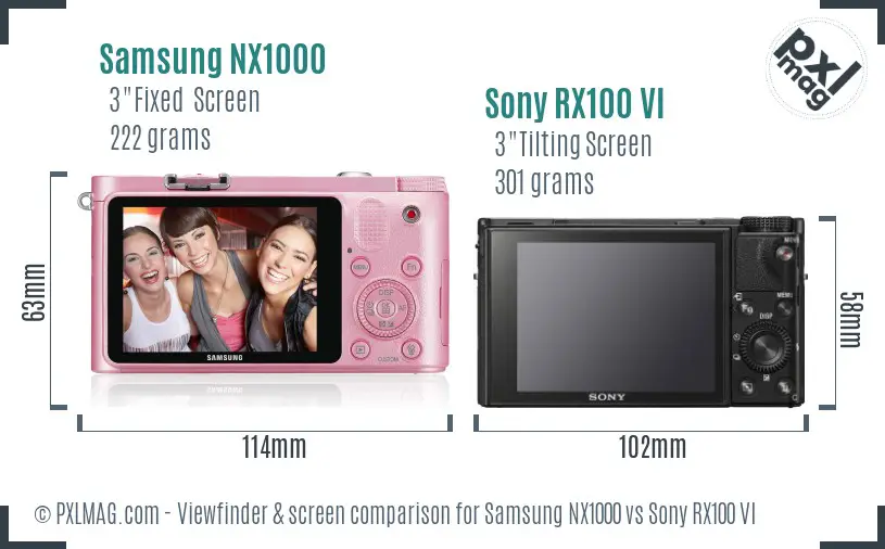 Samsung NX1000 vs Sony RX100 VI Screen and Viewfinder comparison