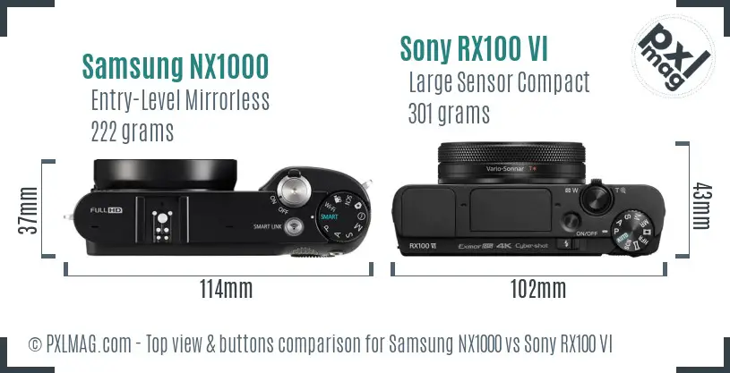 Samsung NX1000 vs Sony RX100 VI top view buttons comparison