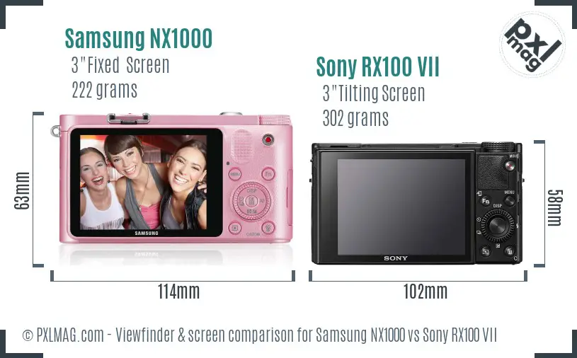 Samsung NX1000 vs Sony RX100 VII Screen and Viewfinder comparison