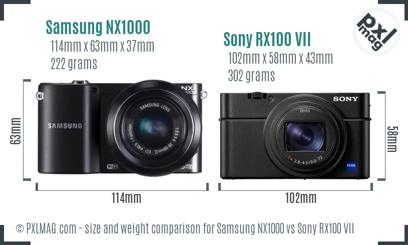 Samsung NX1000 vs Sony RX100 VII size comparison