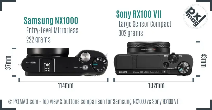 Samsung NX1000 vs Sony RX100 VII top view buttons comparison