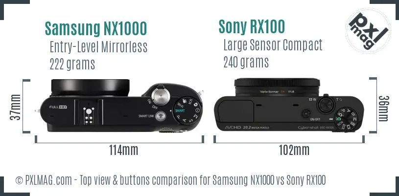 Samsung NX1000 vs Sony RX100 top view buttons comparison