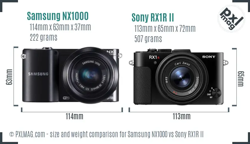Samsung NX1000 vs Sony RX1R II size comparison