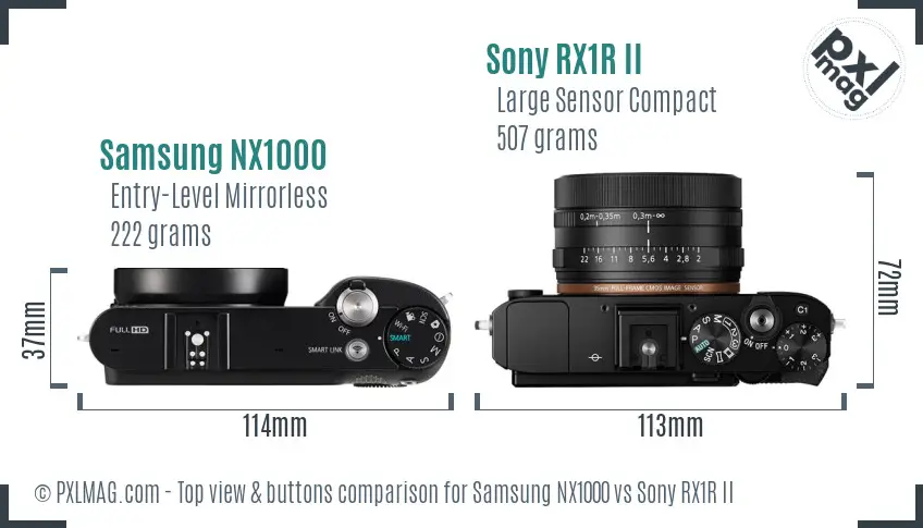 Samsung NX1000 vs Sony RX1R II top view buttons comparison