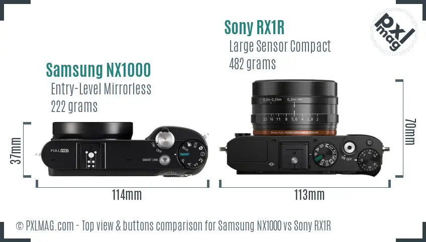 Samsung NX1000 vs Sony RX1R top view buttons comparison