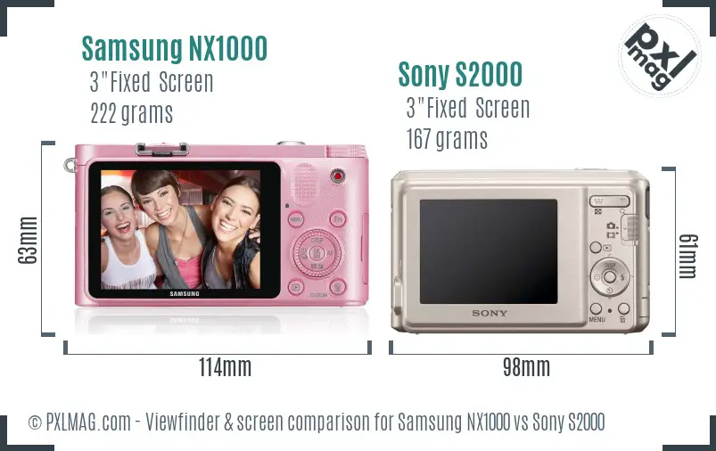 Samsung NX1000 vs Sony S2000 Screen and Viewfinder comparison