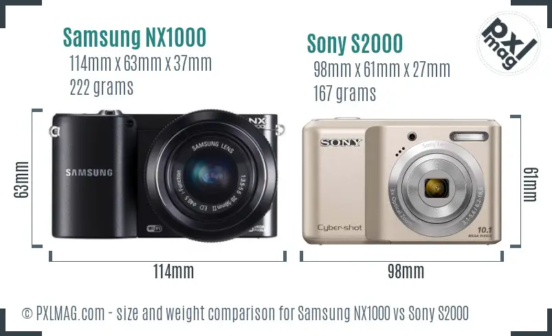 Samsung NX1000 vs Sony S2000 size comparison