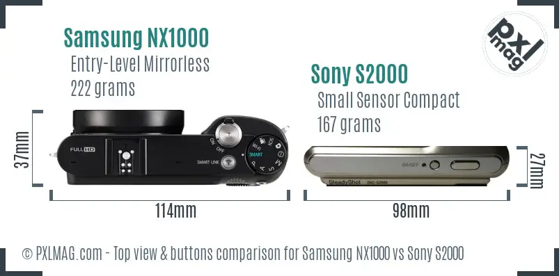 Samsung NX1000 vs Sony S2000 top view buttons comparison