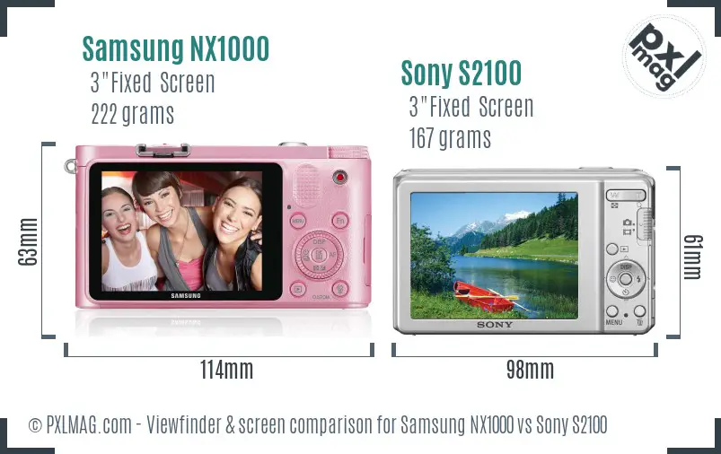 Samsung NX1000 vs Sony S2100 Screen and Viewfinder comparison