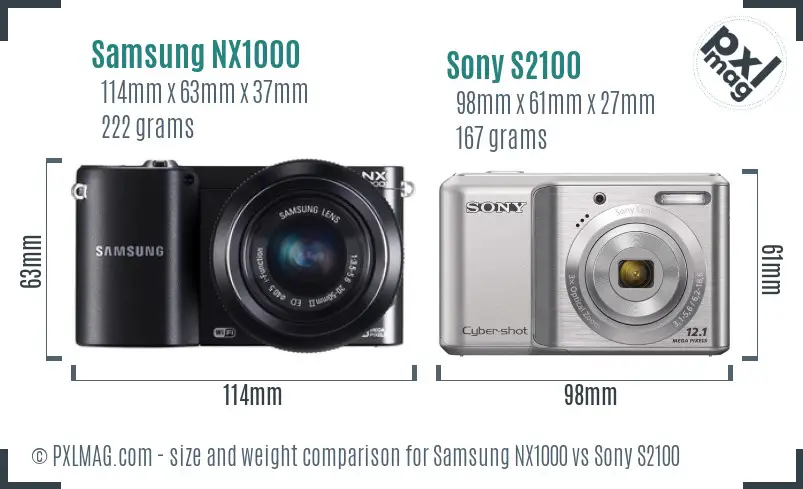 Samsung NX1000 vs Sony S2100 size comparison