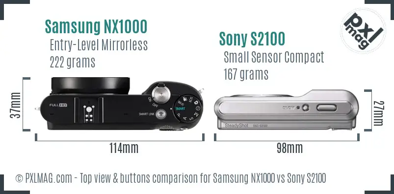 Samsung NX1000 vs Sony S2100 top view buttons comparison