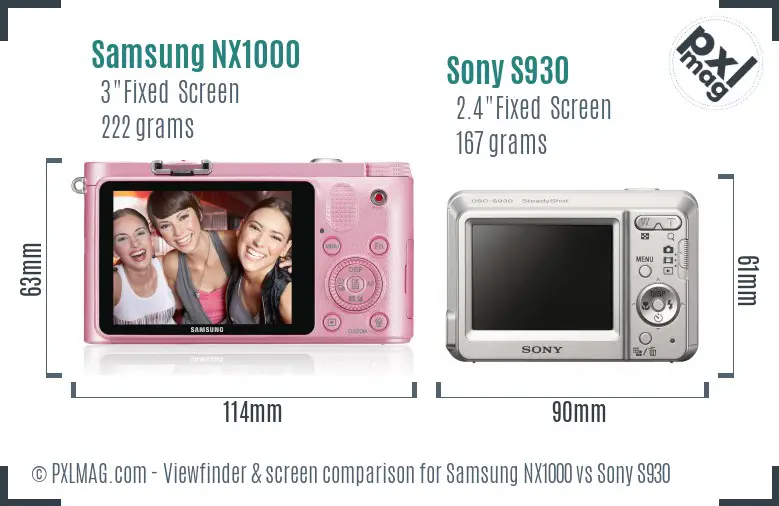 Samsung NX1000 vs Sony S930 Screen and Viewfinder comparison