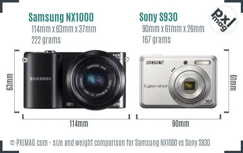 Samsung NX1000 vs Sony S930 size comparison