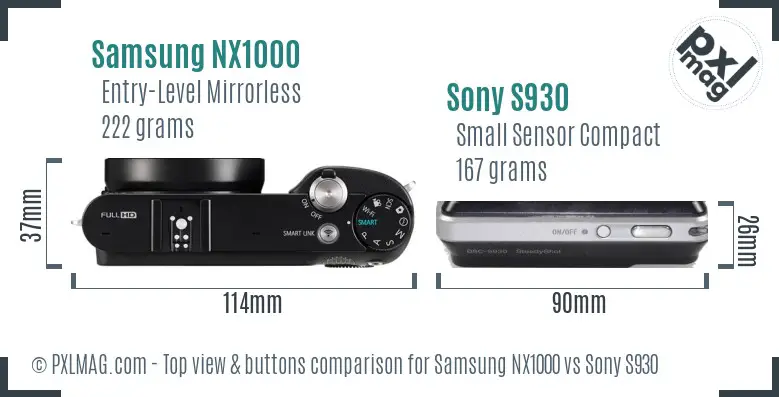 Samsung NX1000 vs Sony S930 top view buttons comparison