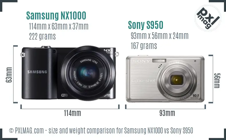 Samsung NX1000 vs Sony S950 size comparison
