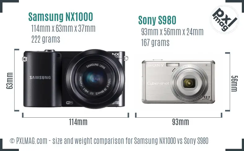 Samsung NX1000 vs Sony S980 size comparison