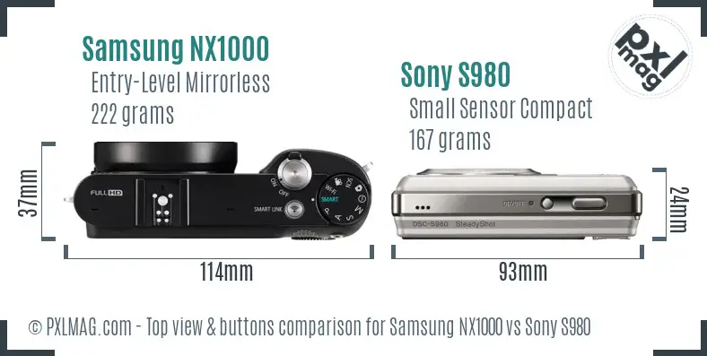 Samsung NX1000 vs Sony S980 top view buttons comparison