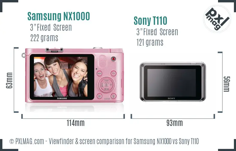Samsung NX1000 vs Sony T110 Screen and Viewfinder comparison