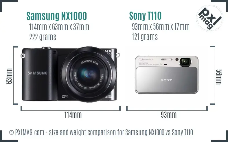 Samsung NX1000 vs Sony T110 size comparison