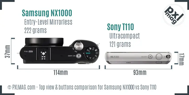 Samsung NX1000 vs Sony T110 top view buttons comparison