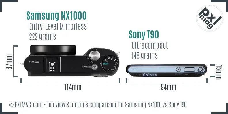 Samsung NX1000 vs Sony T90 top view buttons comparison