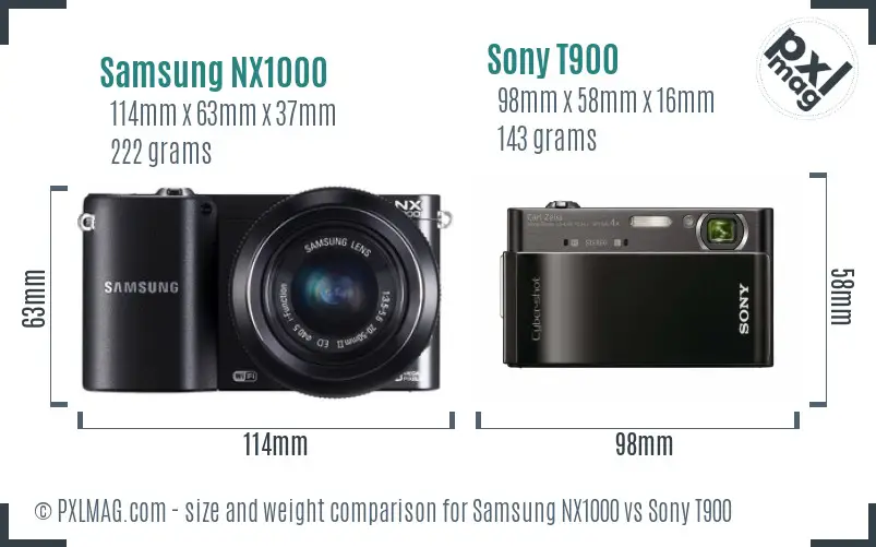 Samsung NX1000 vs Sony T900 size comparison