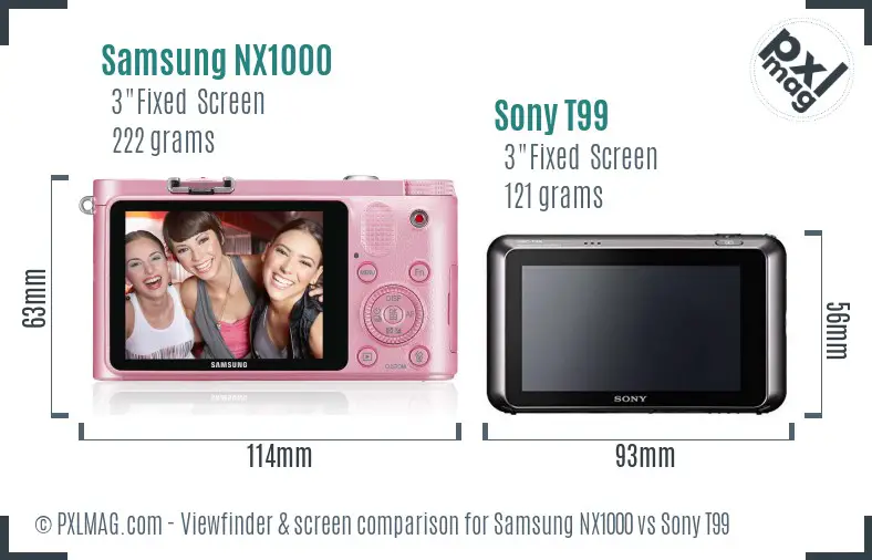 Samsung NX1000 vs Sony T99 Screen and Viewfinder comparison