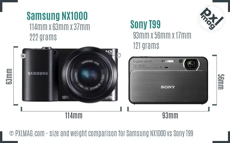 Samsung NX1000 vs Sony T99 size comparison