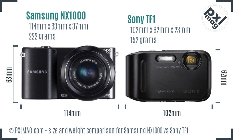 Samsung NX1000 vs Sony TF1 size comparison