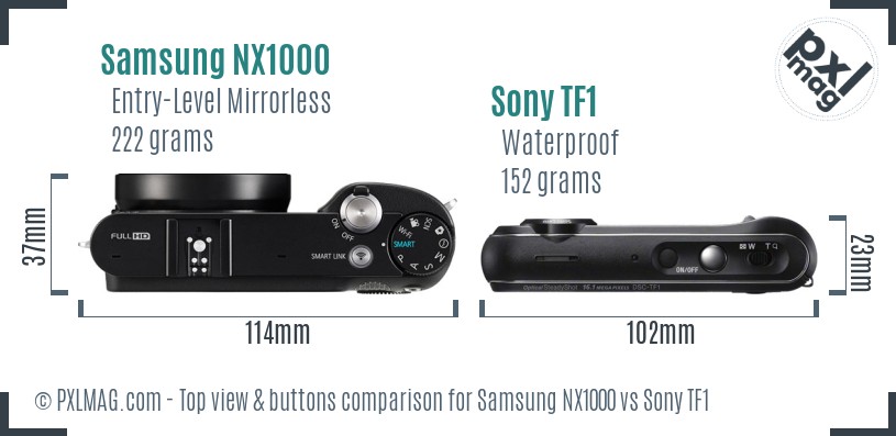 Samsung NX1000 vs Sony TF1 top view buttons comparison