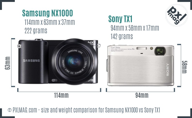 Samsung NX1000 vs Sony TX1 size comparison