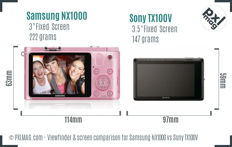 Samsung NX1000 vs Sony TX100V Screen and Viewfinder comparison