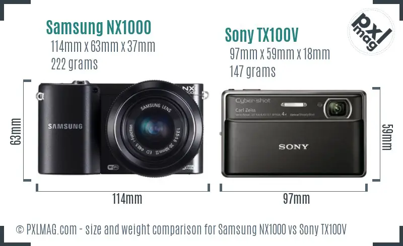 Samsung NX1000 vs Sony TX100V size comparison