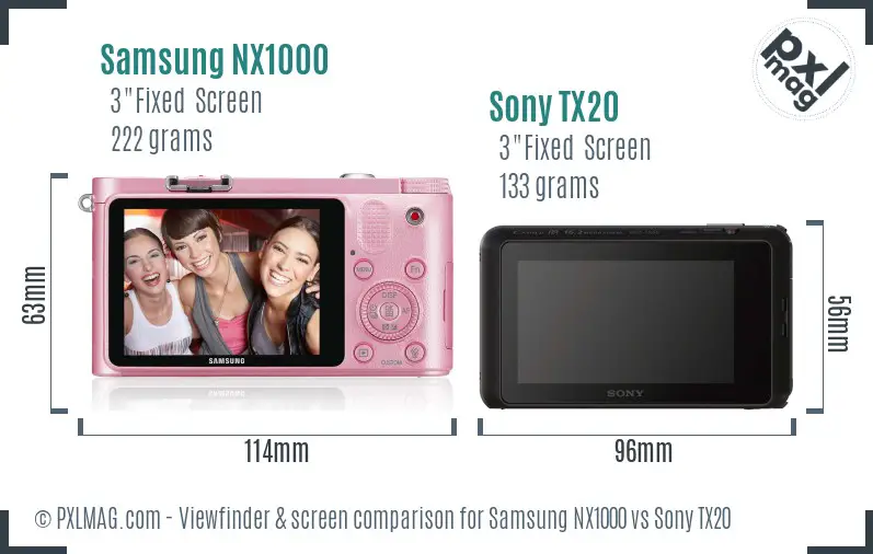 Samsung NX1000 vs Sony TX20 Screen and Viewfinder comparison