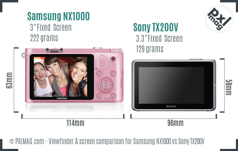 Samsung NX1000 vs Sony TX200V Screen and Viewfinder comparison